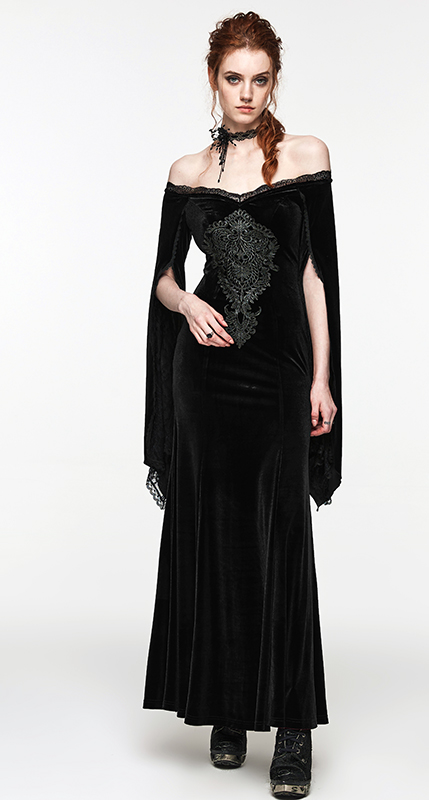 Robe de mariée sirène en velours noir à broderie