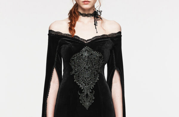 Robe de mariée sirène en velours noir à broderie
