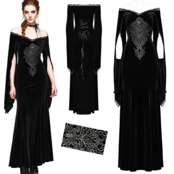 Robe de mariée sirène en velours noir à broderie
