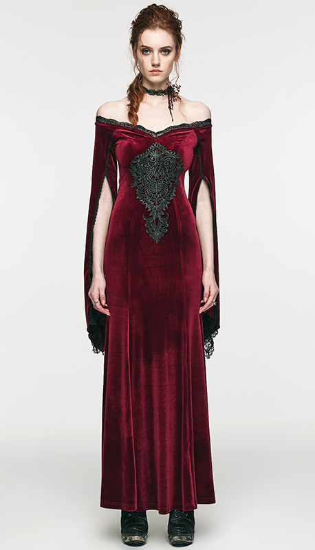 Robe de mariée sirène en velours rouge à broderie