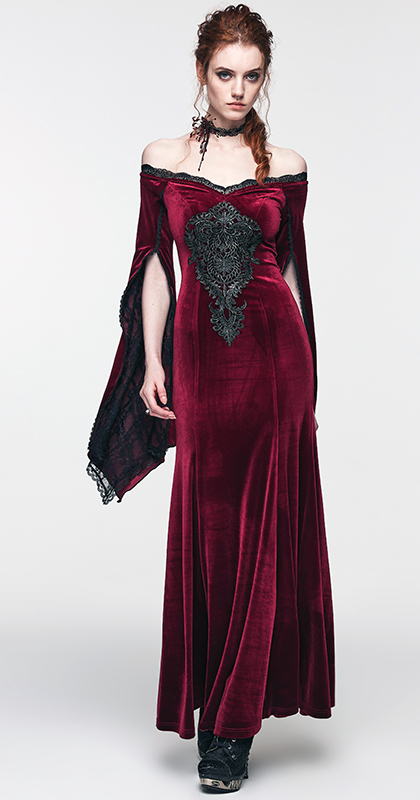 Robe de mariée sirène en velours rouge à broderie