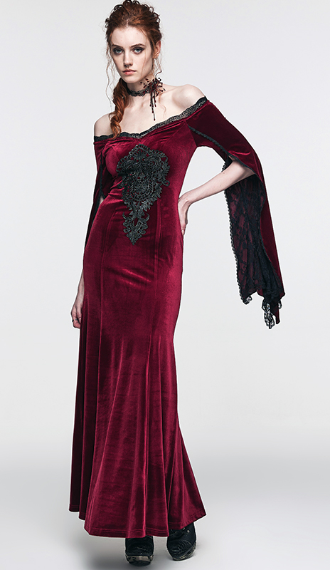 Robe de mariée sirène en velours rouge à broderie