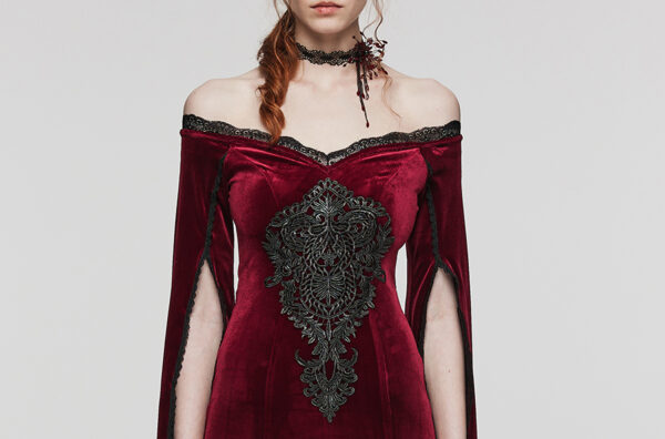 Robe de mariée sirène en velours rouge à broderie