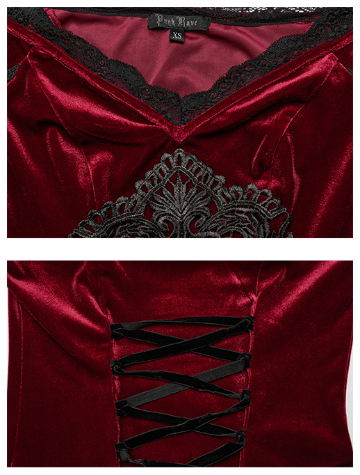 Robe de mariée sirène en velours rouge à broderie