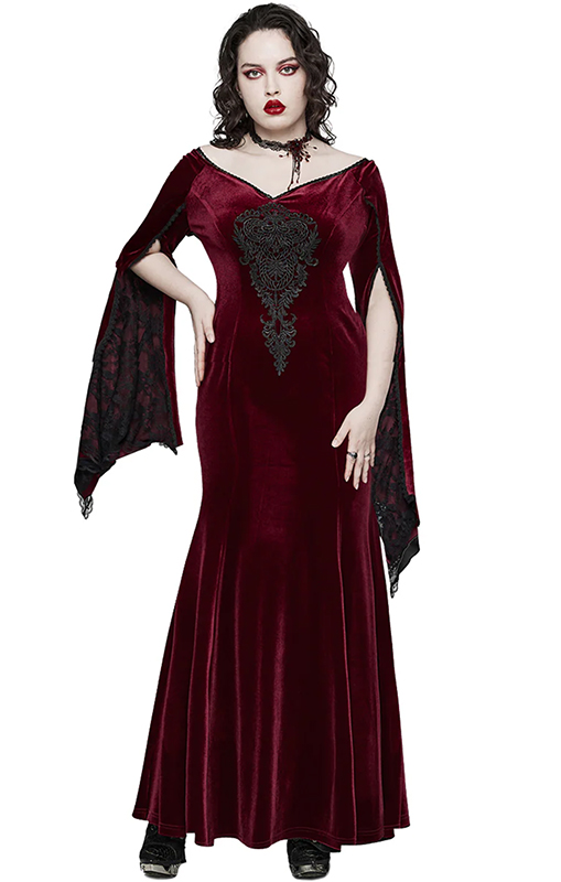 Robe de mariée sirène en velours rouge à broderie
