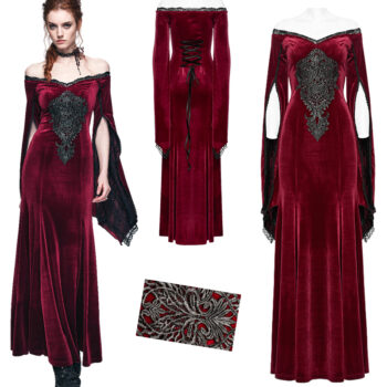 Robe de mariée sirène en velours rouge à broderie