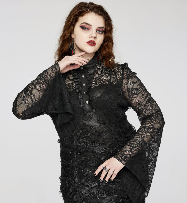 Robe de mariée destroy à dentelle et jabot