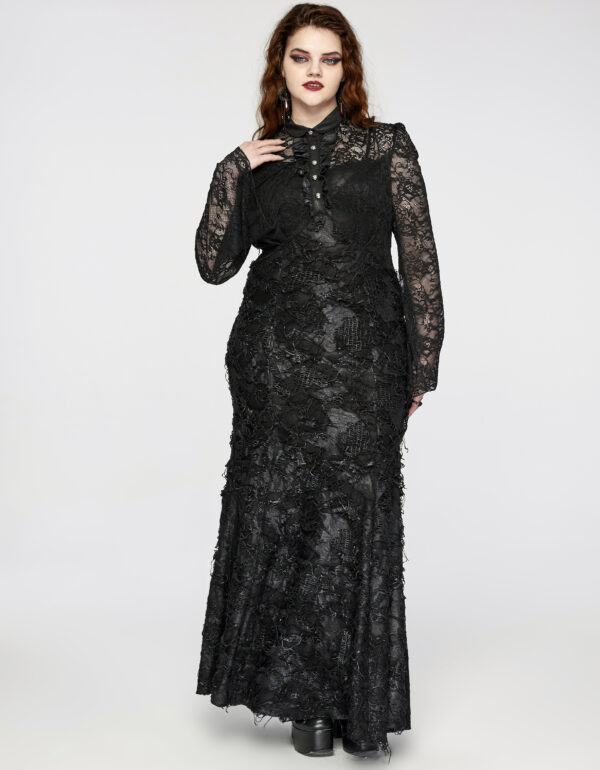 Robe de mariée destroy à dentelle et jabot