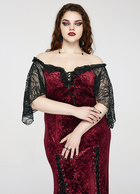 Robe de mariée sirène en velours jacquard rouge