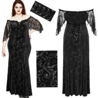 Robe de mariée velours noir gothique grande taille Punk Rave DQ-730-BK.