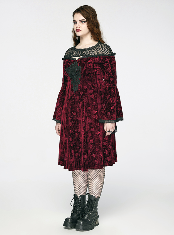 Robe évasée en velours à roses rouges Robe évasée en velours à roses rouges