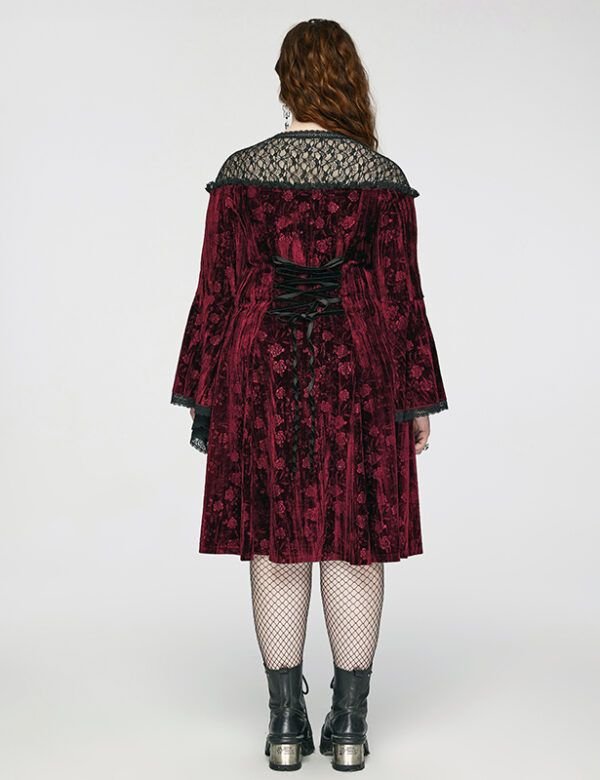 Robe évasée en velours à roses rouges Robe évasée en velours à roses rouges