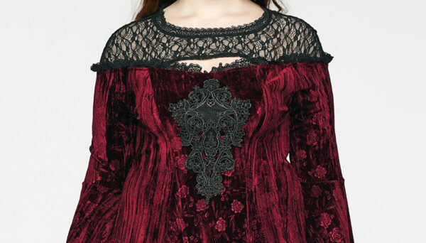Robe évasée en velours à roses rouges Robe évasée en velours à roses rouges
