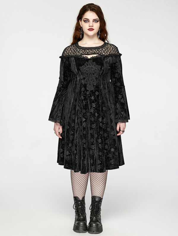 Robe évasée en velours à roses noires Robe évasée en velours à roses noires