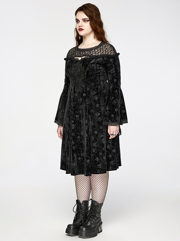 Robe évasée en velours à roses noires Robe évasée en velours à roses noires