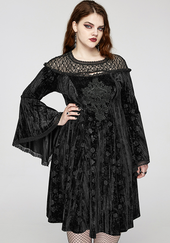 Robe évasée en velours à roses noires Robe évasée en velours à roses noires