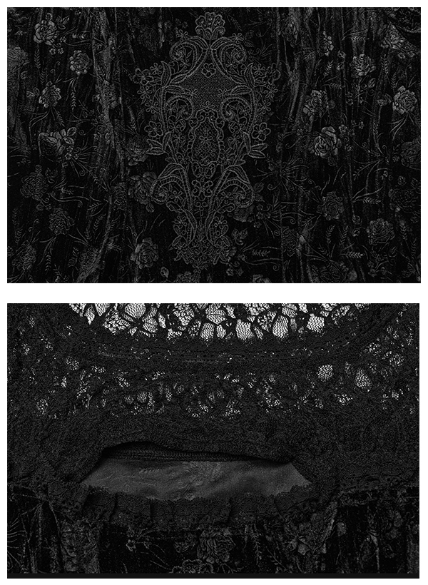 Robe évasée en velours à roses noires Robe évasée en velours à roses noires