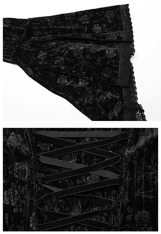 Robe évasée en velours à roses noires Robe évasée en velours à roses noires