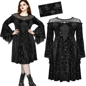 Robe évasée en velours à roses noires