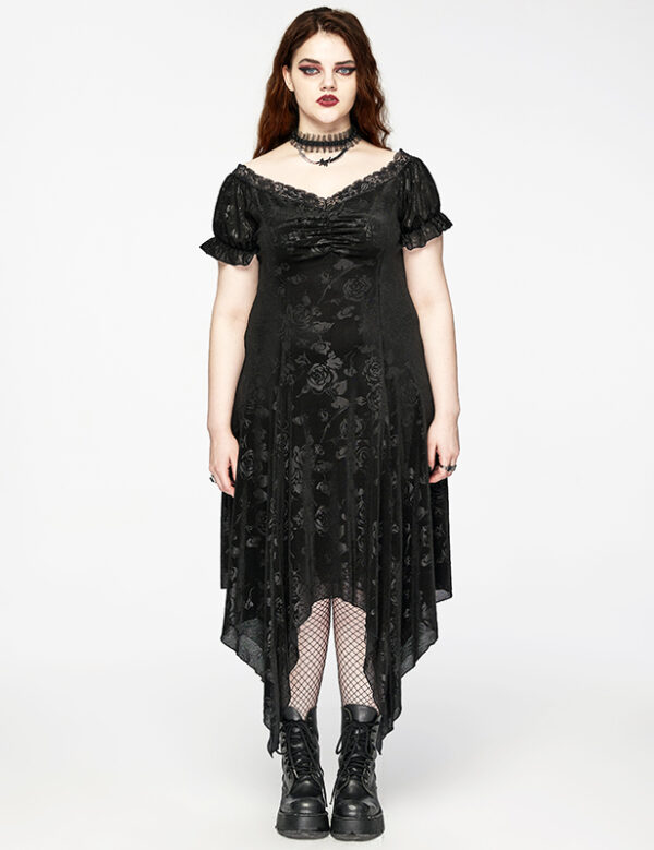 Robe asymétrique à roses noires en relief