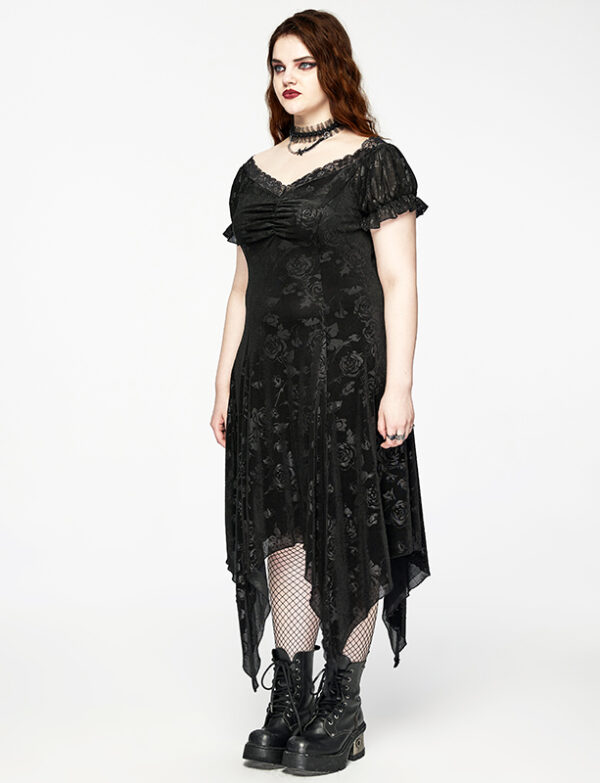 Robe asymétrique à roses noires en relief