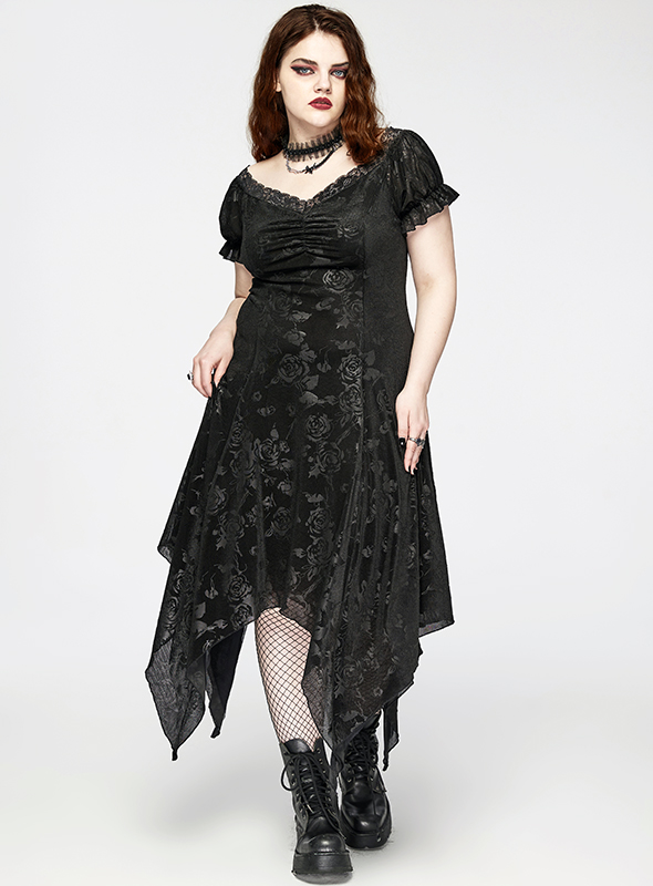 Robe asymétrique à roses noires en relief