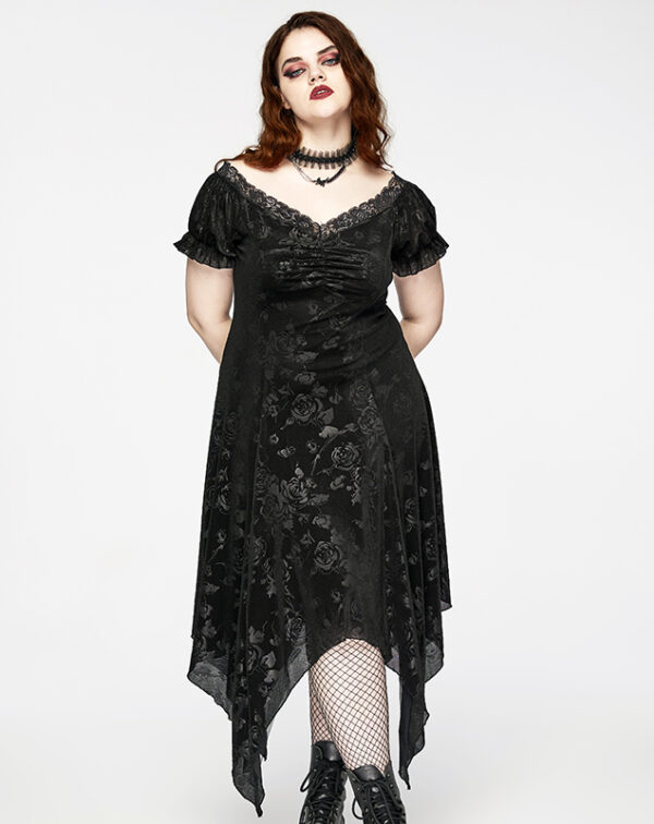 Robe asymétrique à roses noires en relief