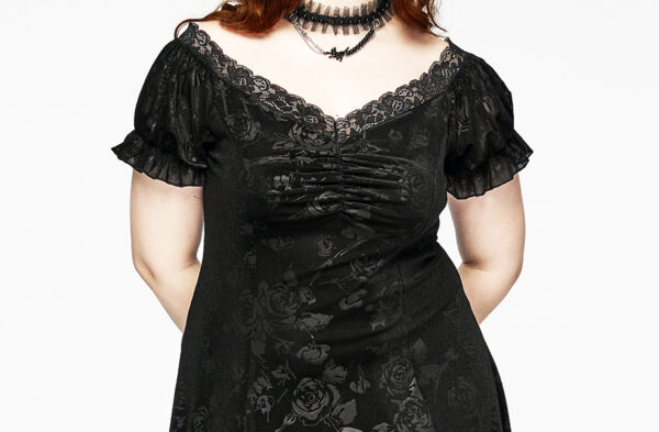 Robe asymétrique à roses noires en relief