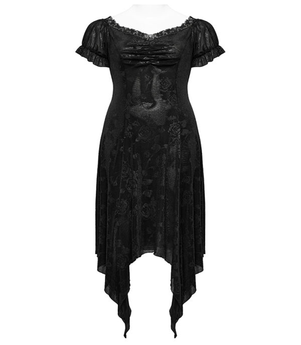 Robe asymétrique à roses noires en relief