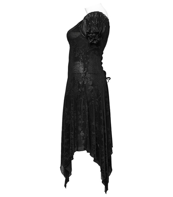 Robe asymétrique à roses noires en relief