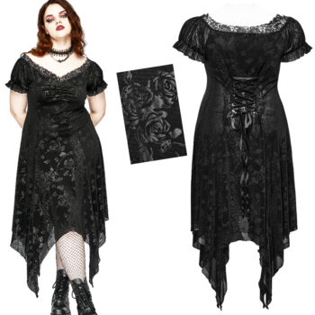Robe asymétrique à roses noires en relief