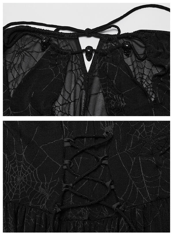 Robe longue à dentelle toile d’araignée et crânes Robe longue à dentelle toile d’araignée et crânes