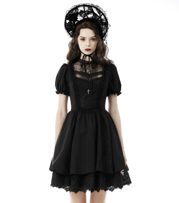 Robe évasée jacquard à dentelle et croix