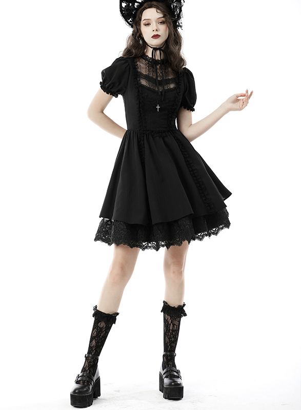 Robe évasée jacquard à dentelle et croix