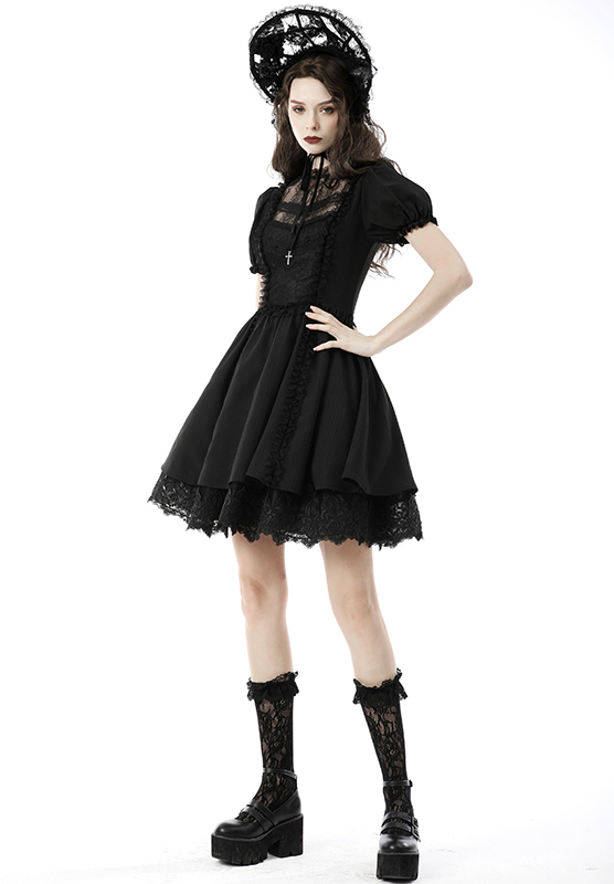 Robe évasée jacquard à dentelle et croix