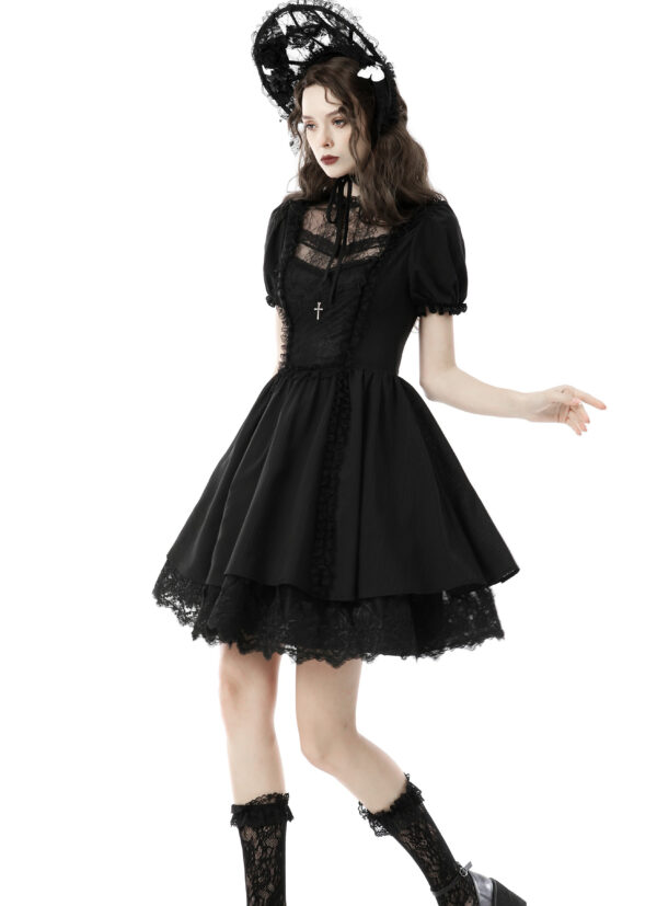 Robe évasée jacquard à dentelle et croix