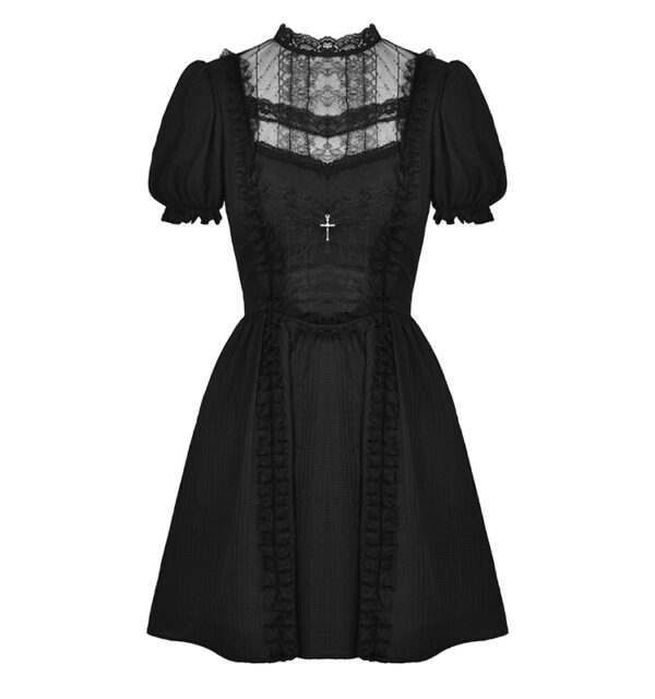 Robe évasée jacquard à dentelle et croix