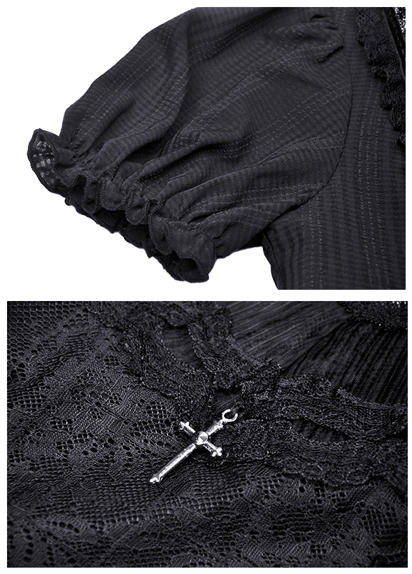 Robe évasée jacquard à dentelle et croix