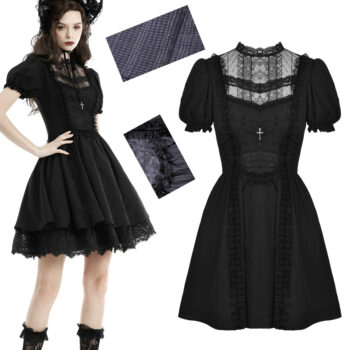 Robe évasée jacquard à dentelle et croix