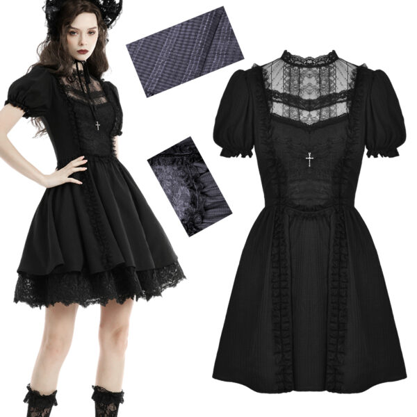 Robe évasée jacquard à dentelle et croix