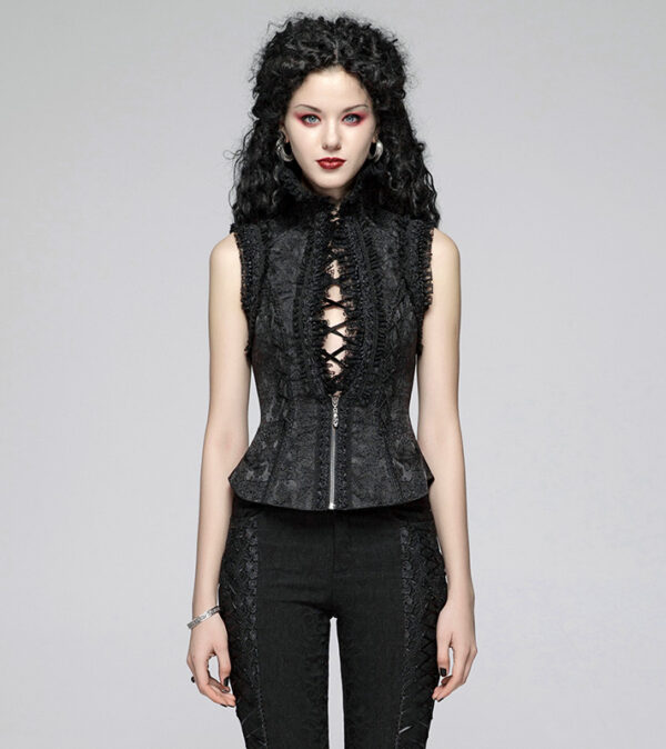 Gilet corset jacquard à collerette en dentelle Gilet corset jacquard à collerette en dentelle