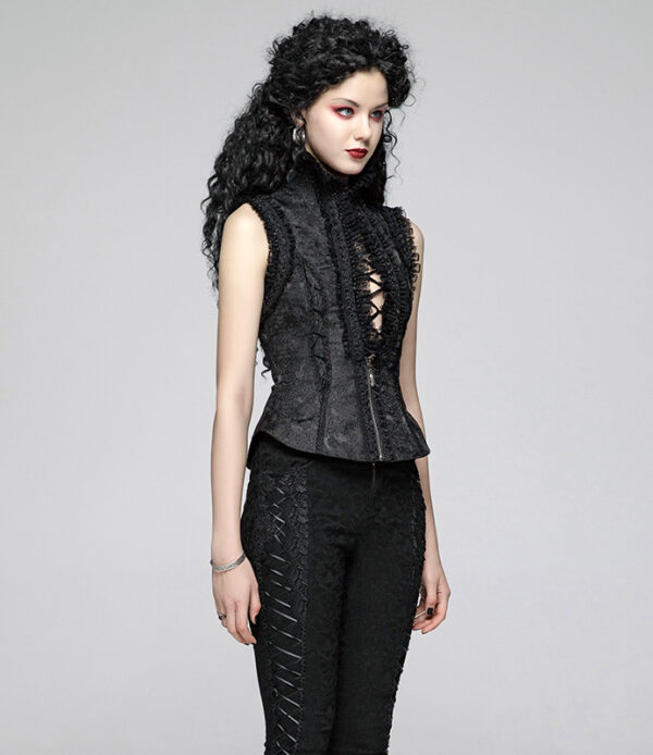 Gilet corset jacquard à collerette en dentelle Gilet corset jacquard à collerette en dentelle