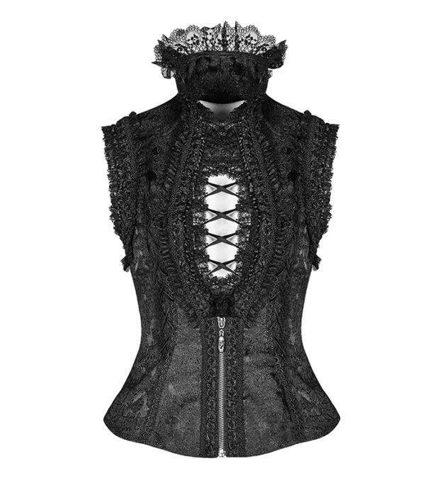 Gilet corset jacquard à collerette en dentelle Gilet corset jacquard à collerette en dentelle