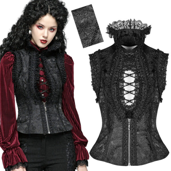 Gilet corset jacquard à collerette en dentelle Gilet corset jacquard à collerette en dentelle