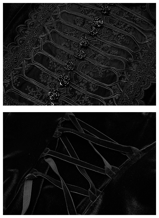 Robe en velours à plastron brodé et ruban