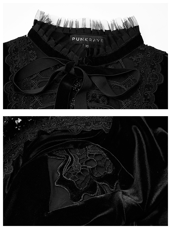 Robe en velours à plastron brodé et ruban