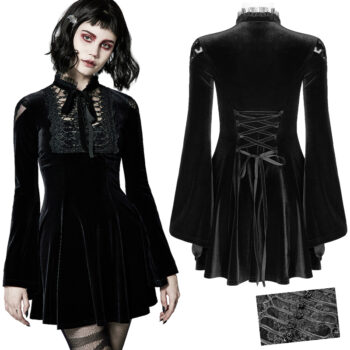 Robe en velours à plastron brodé et ruban