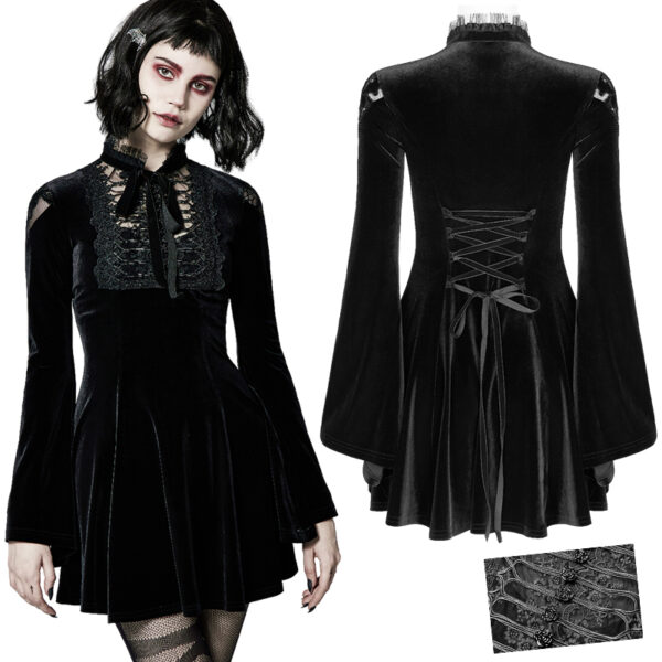 Robe en velours à plastron brodé et ruban