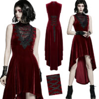 Robe velours traîne gothique rétro rouge Punk Rave WQ-523-RD.