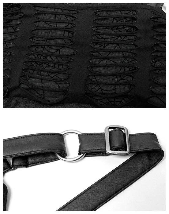 Robe faux cuir et dentelle à effet déchiré Noire